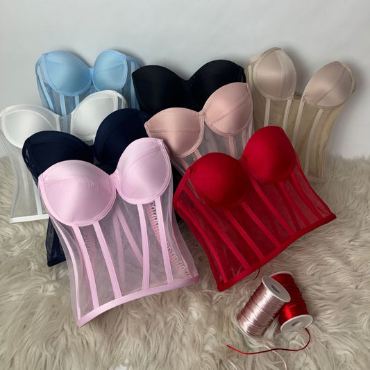 Black Tranpsrent crop women Corset