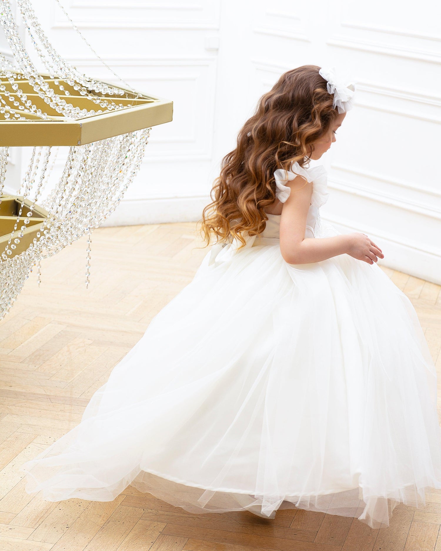 Rosy flower girl gown with lace Baby Girl Dress
