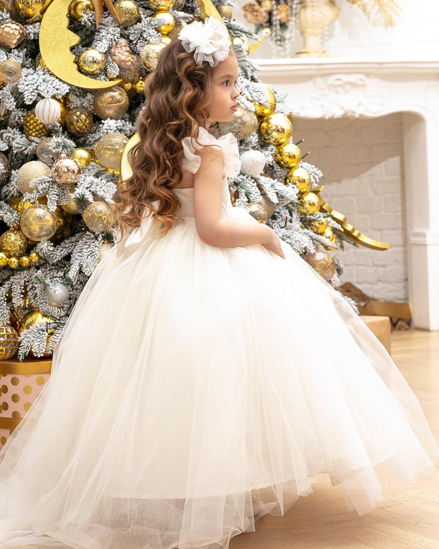 Rosy flower girl gown with lace Baby Girl Dress