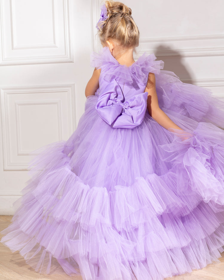 Lilac Baby Girl Party Birthday Ruffle Tulle Dress With Beaded, Tulle Fluffy Girl Dress, Wedding Baby Guest, Pageant Junior Bridesmaid Dress