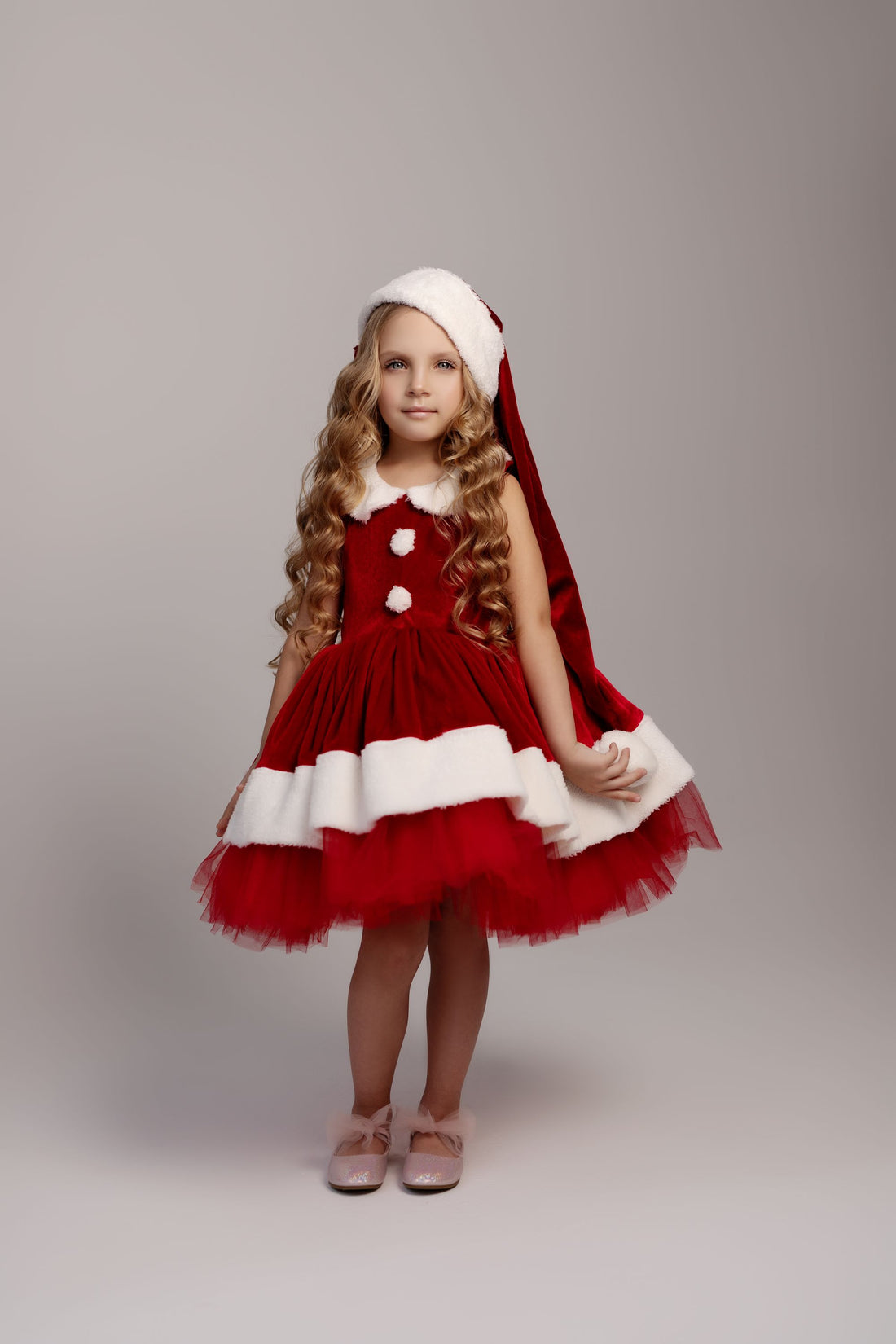 a little girl dressed up as santa clause Baby Girl Dress for Special Occasion