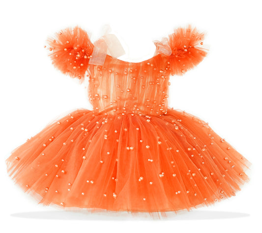 a little girl's orange dress with white dots Baby Girl Dress