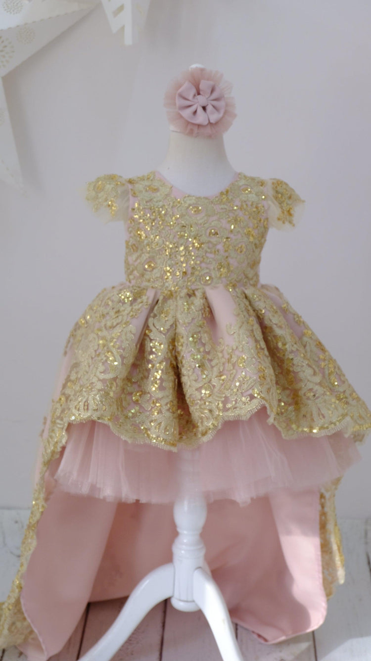 Princess Charlotte Dress blush and gold - MyBabyByMerry
