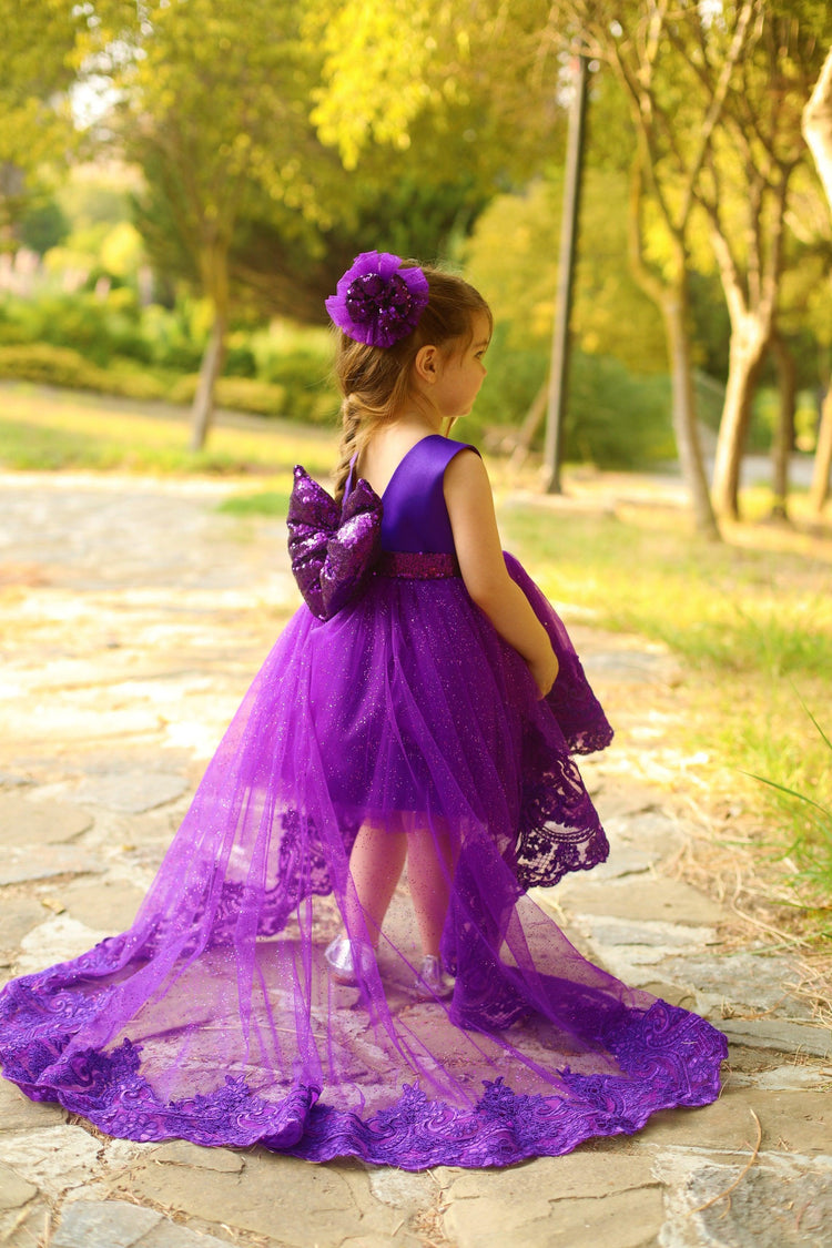 Mila high low girl dress plum - MyBabyByMerry