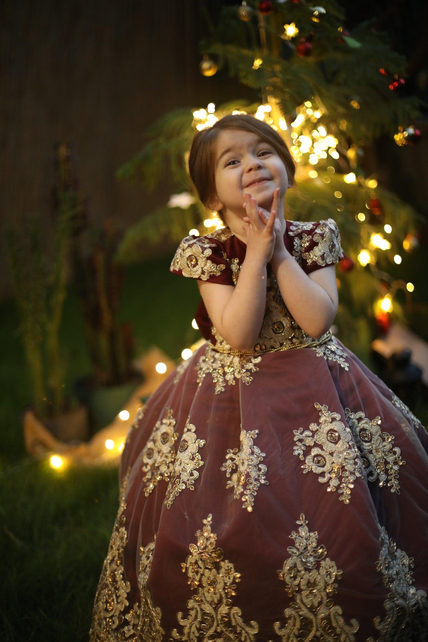 Royal girl dress burgundy Baby Girl Dress