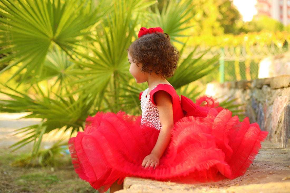 Ana pearl dress red Baby Girl Dress for Special Occasion