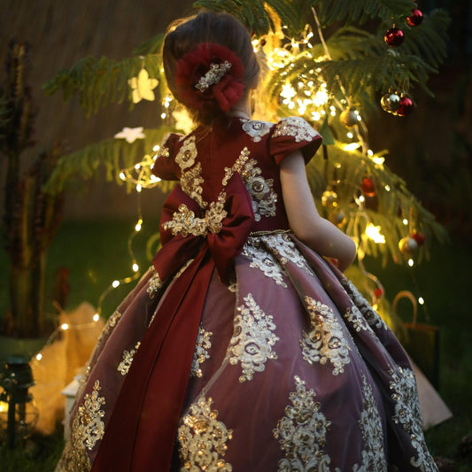 Royal girl dress burgundy Baby Girl Dress