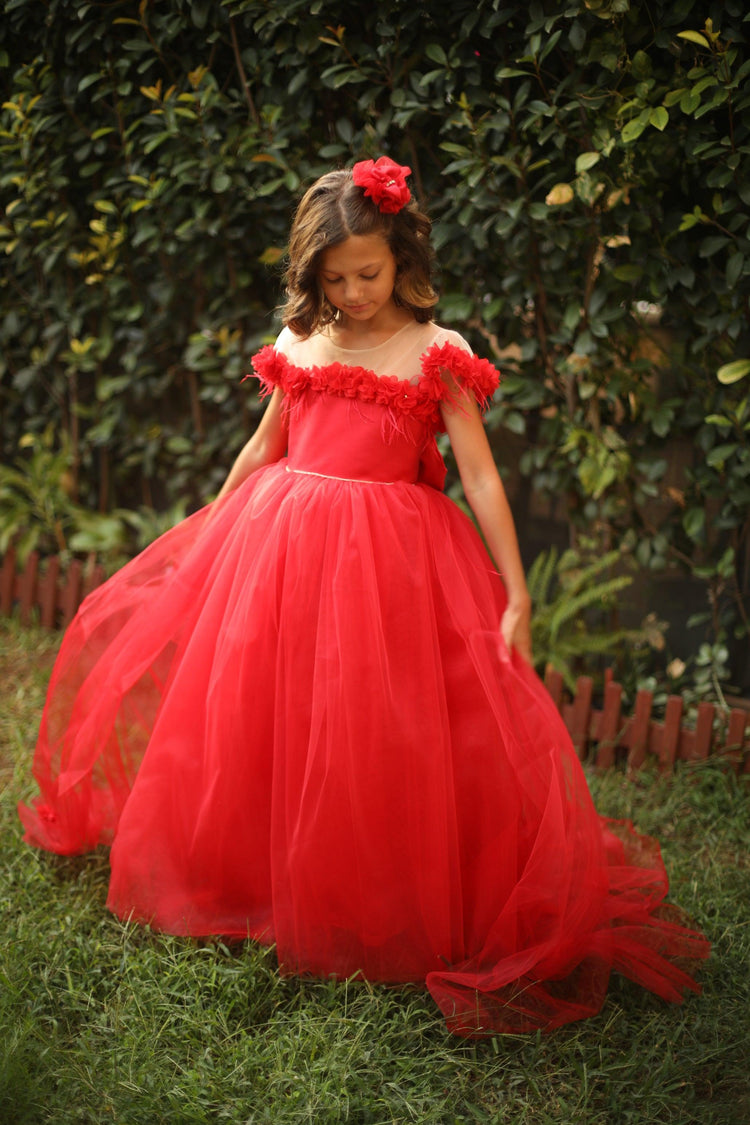 Rebecca flower girl dress red - MyBabyByMerry