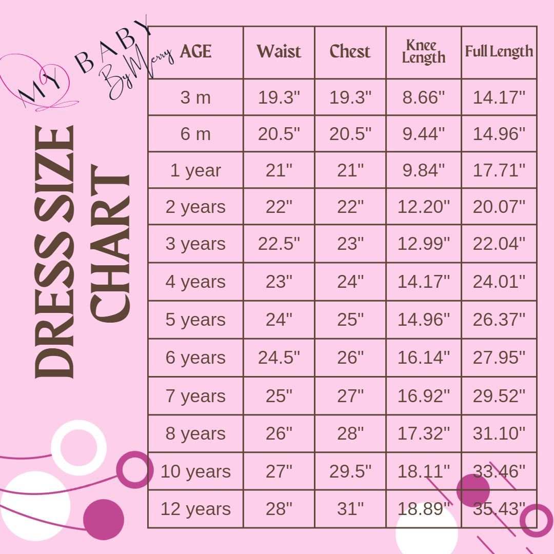 a pink dress size chart for a girl Baby Girl Dress for Special Occasion