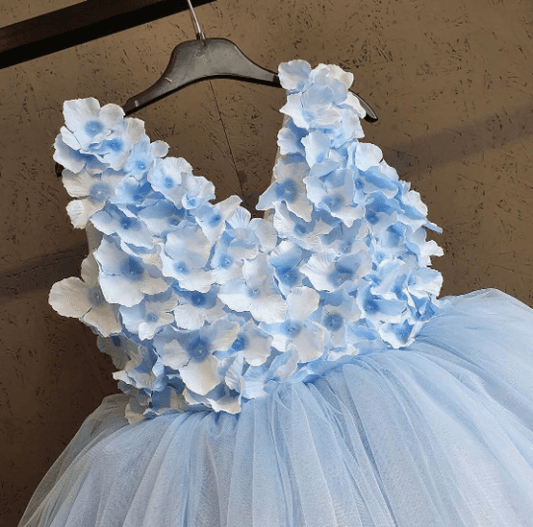 Nalla 3d flower girl dress sky blue Baby Girl Dress