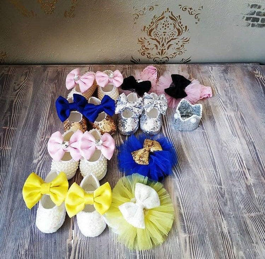 Personalized Shiny Shoes and Matching Head Accessory - MyBabyByMerry  Baby Girl Dress