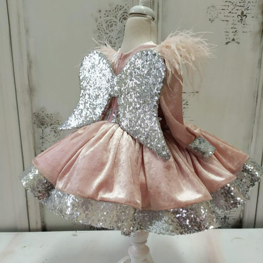 Butterfly girl dress velvet blush Baby Girl Dress