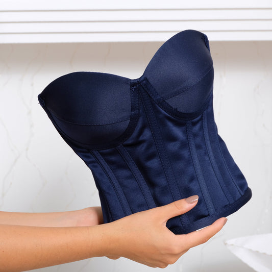 Navy Blue Corset women crop satin Baby Girl Dress