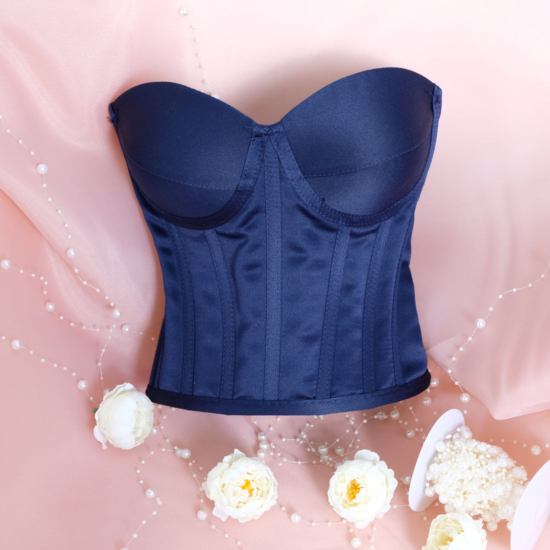 Navy Blue Corset women crop satin Baby Girl Dress for Special Occasion