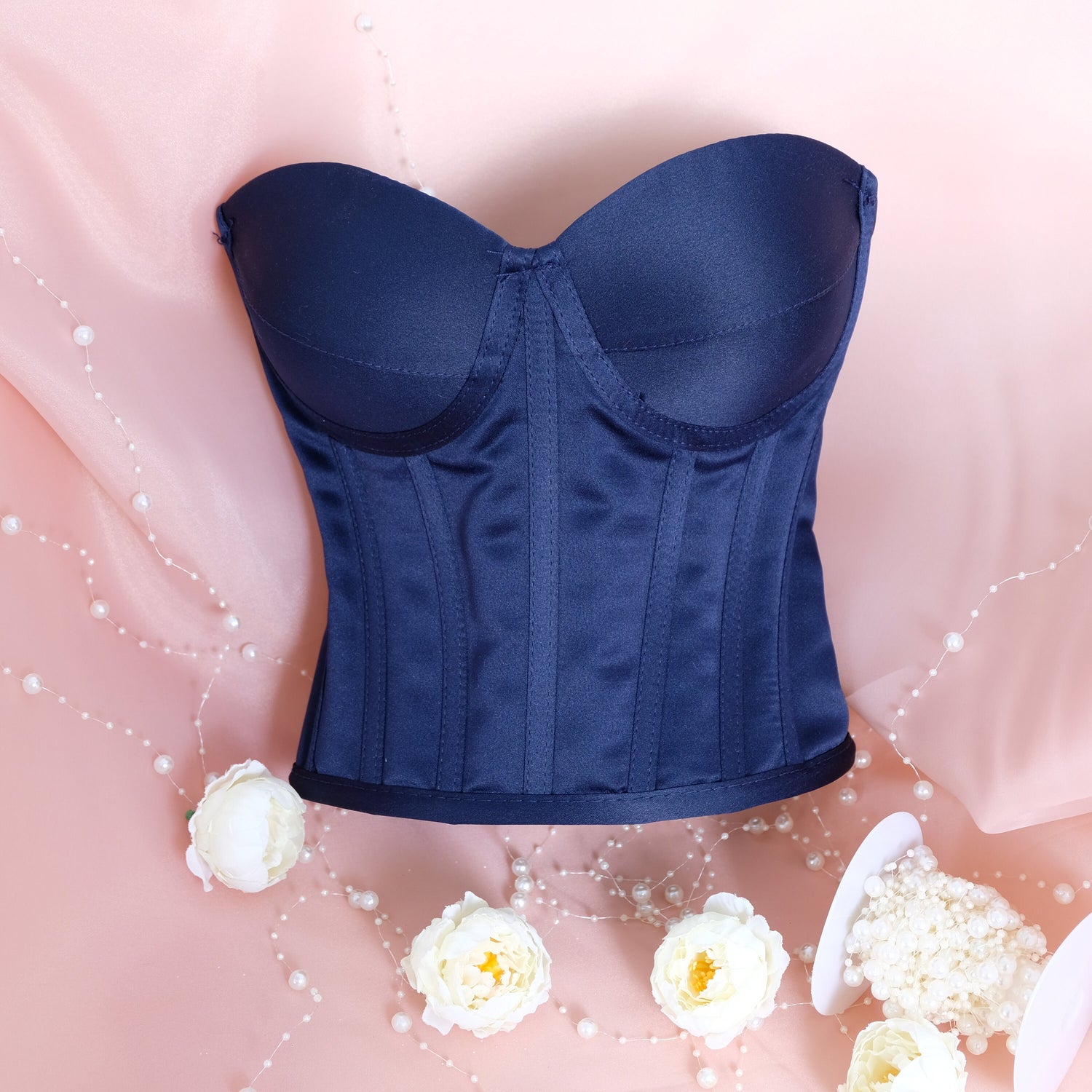 Navy Blue Corset women crop satin Baby Girl Dress