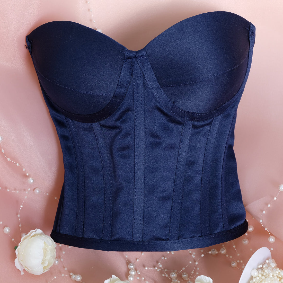 Navy Blue Corset women crop satin Baby Girl Dress for Special Occasion