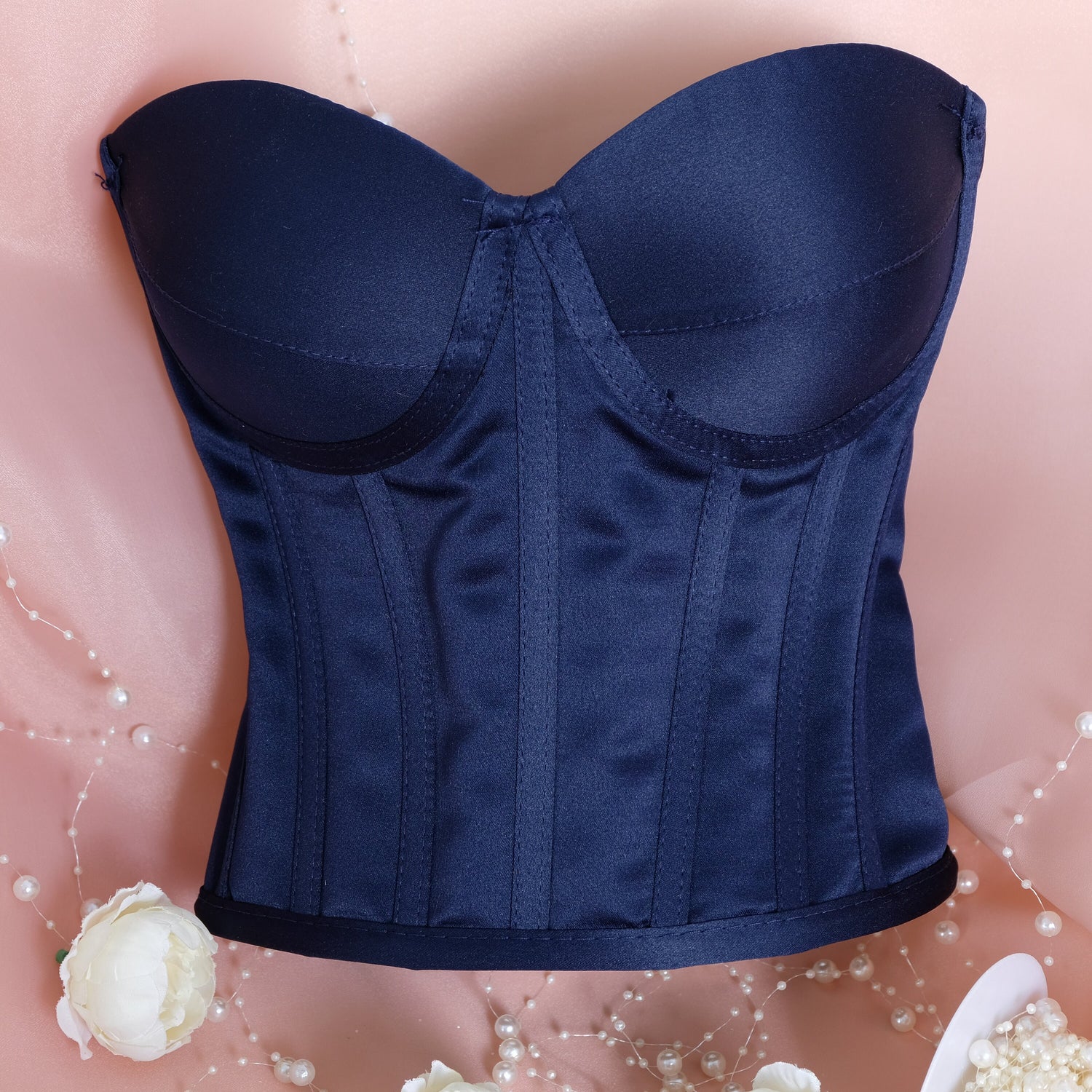 Navy Blue Corset women crop satin Baby Girl Dress