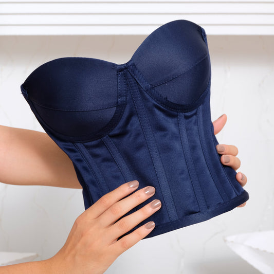 Navy Blue Corset women crop satin