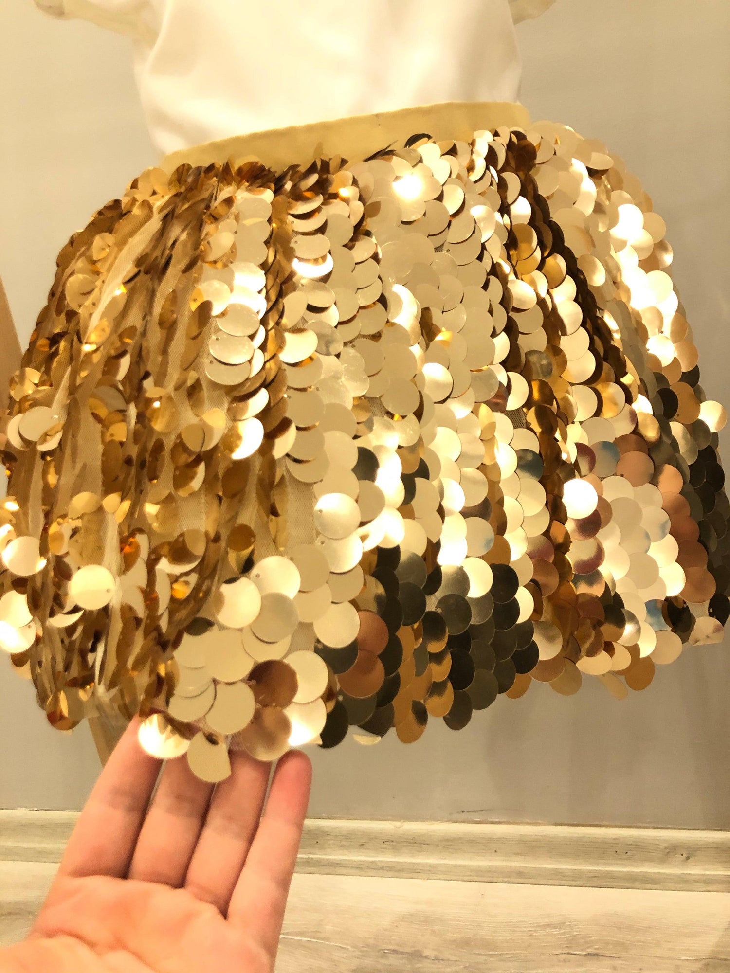 Tulle Gold special occasion dress for girls with a satin upper and sparkling sequin skirt.Dress Baby Girl Dress
