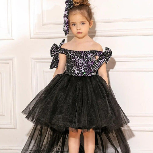 Luna black sequin girl dress high low Baby Girl Dress