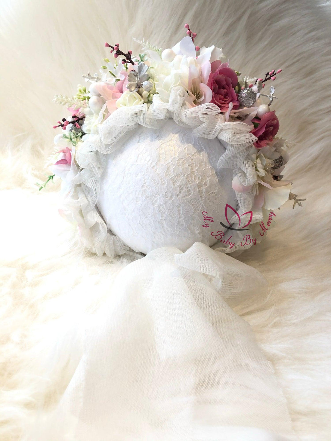 White Flower Bonnet  Baby Girl Dress for Special Occasion