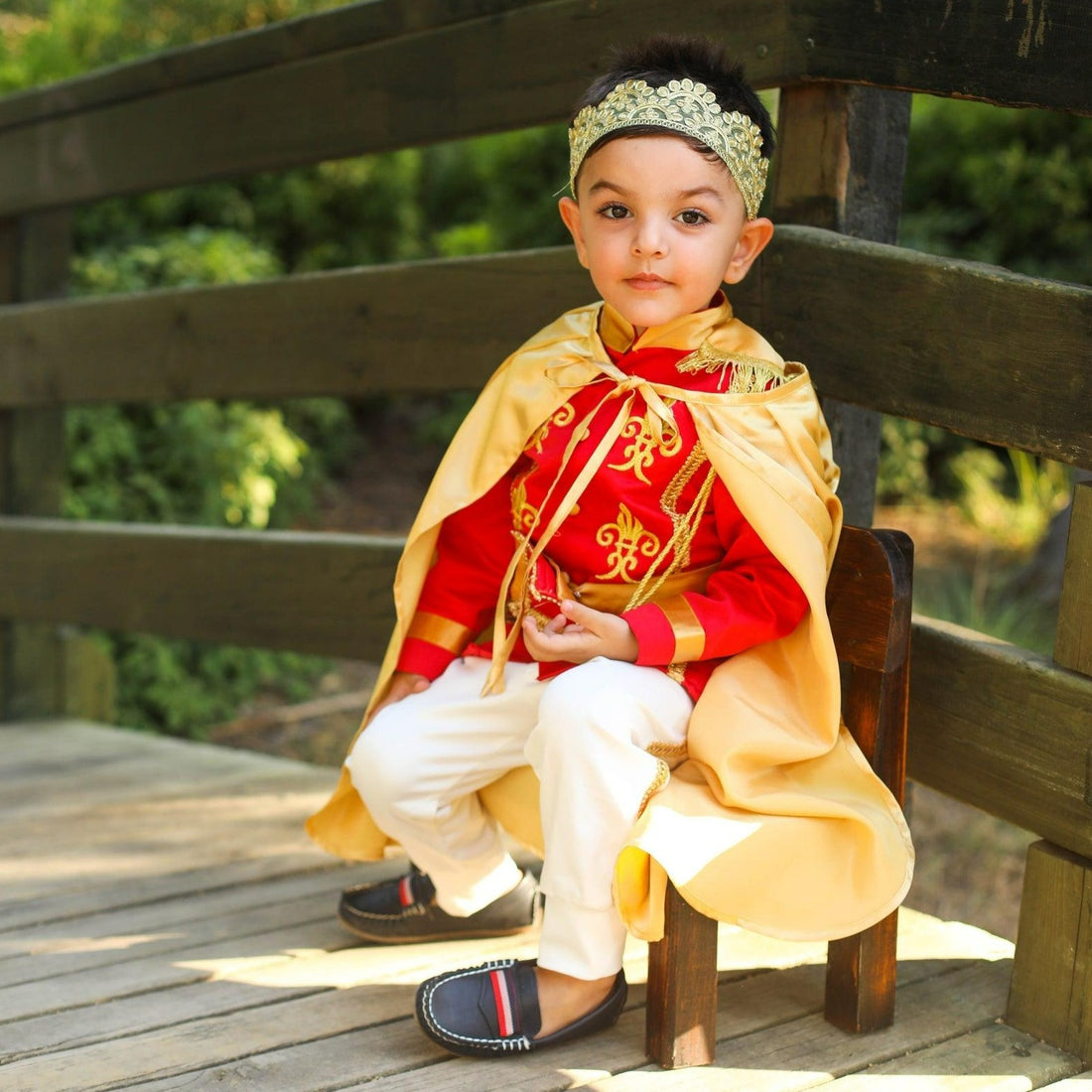 Prince Charming red costume for boys, featuring a striking red jacket with gold accents and matching pants. Perfect for costume parties or themed events, this outfit embodies the classic fairytale prince look Baby Girl Dress for Special Occasion
