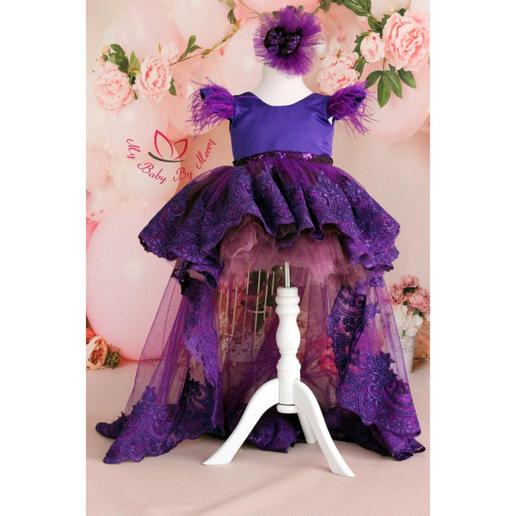 Mila high low girl dress plum - MyBabyByMerry