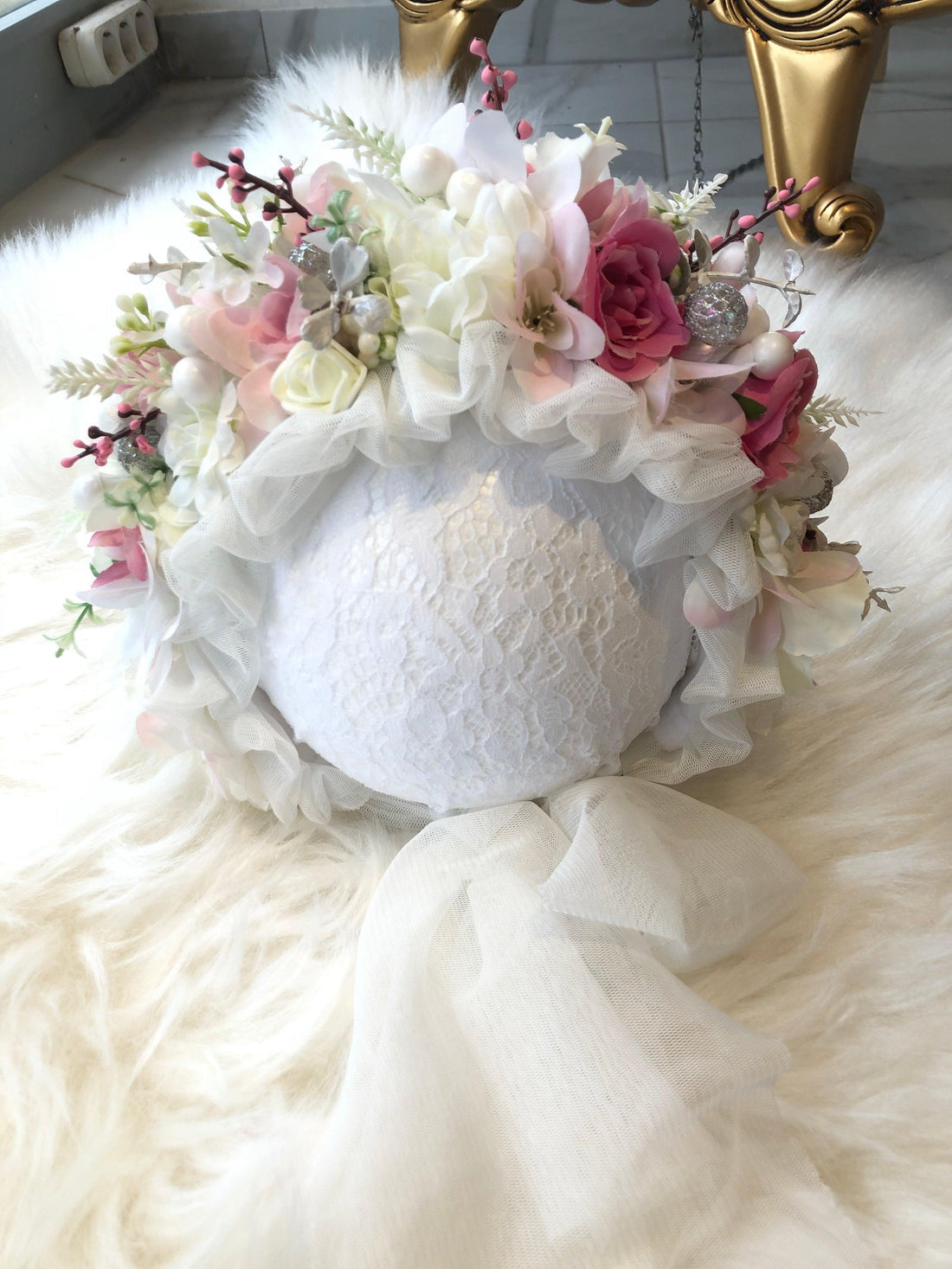 White Flower Bonnet  Baby Girl Dress for Special Occasion
