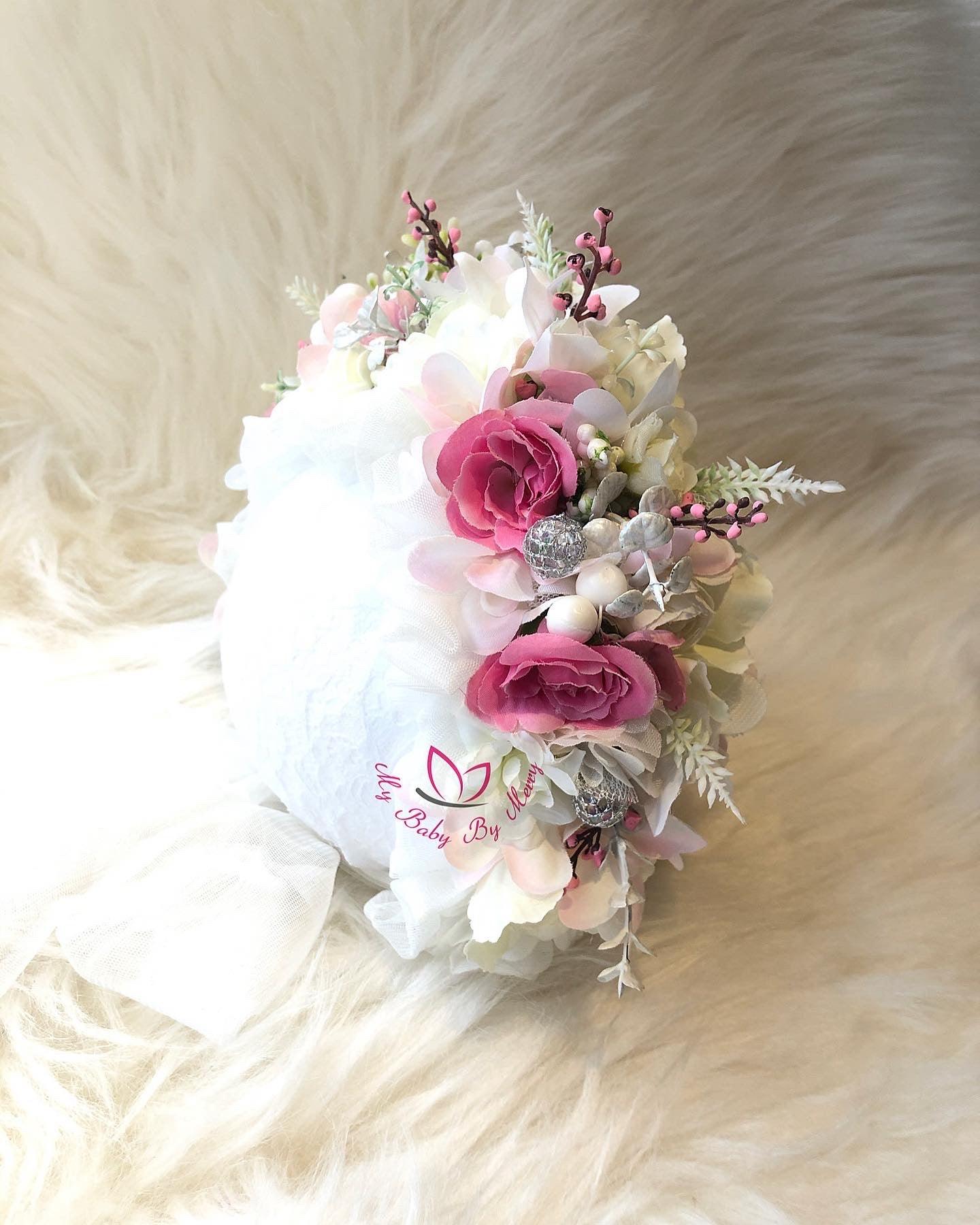 White Flower Bonnet  Baby Girl Dress