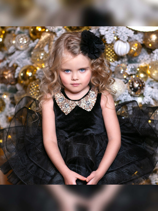 Olivia girl dress, christmas girl black velvet dress