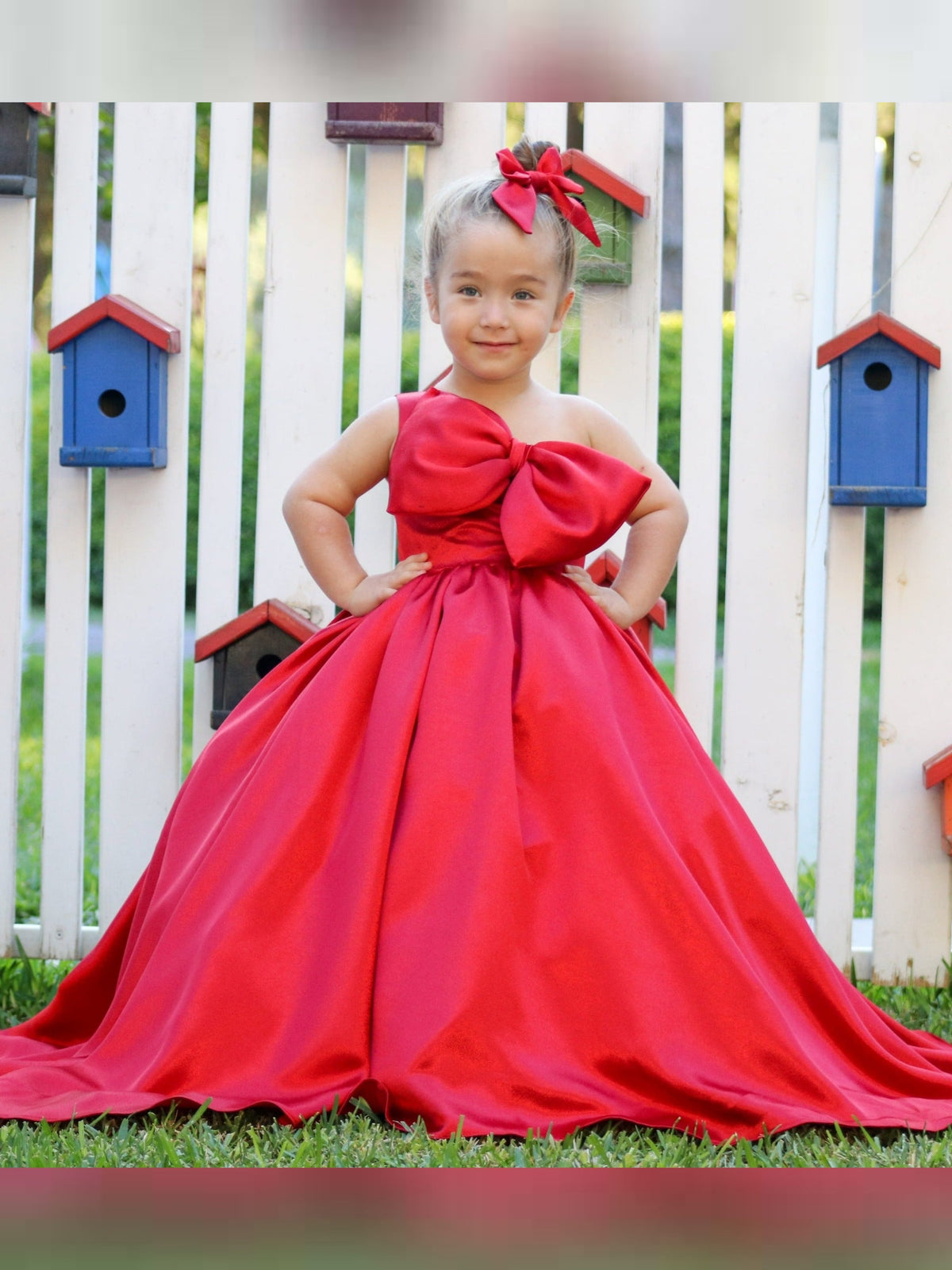 Holly Big Bow Satin Long Toddler Girl Dress for Christmas