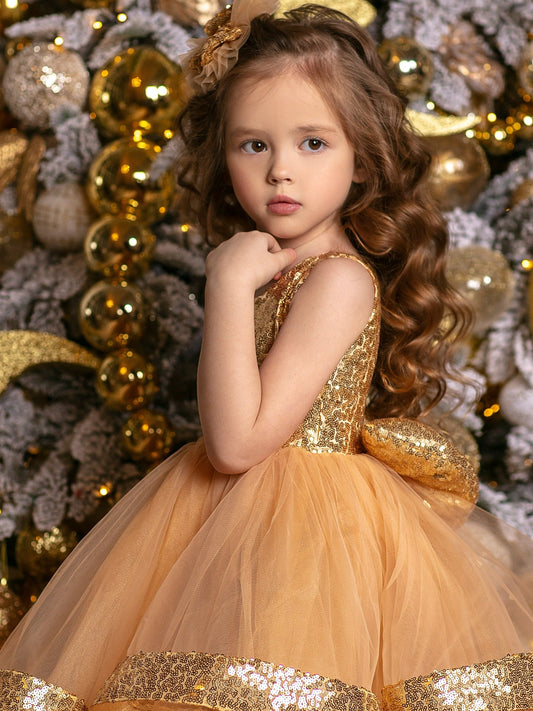 Maggy Christmas girl dress gold sequin