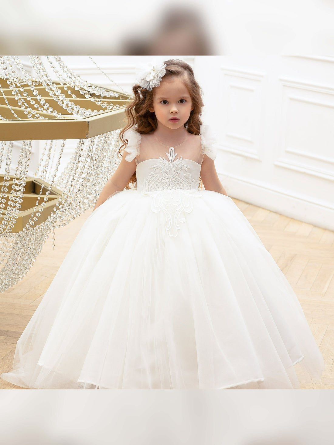 Rosy flower girl gown with lace