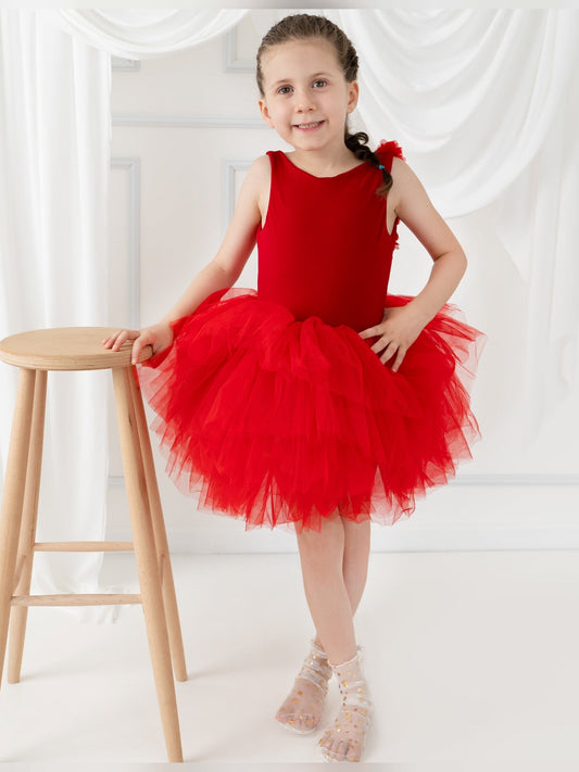 Red Floral Leotard Ballerina Sleeveless Tutu