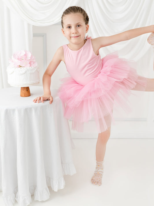 Light Pink Floral Leotard Ballerina Sleeveless Tutu