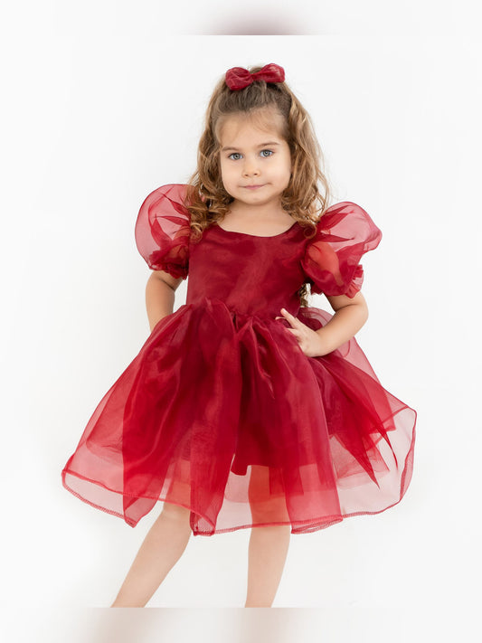 Burgundy Ballon sleeve dress