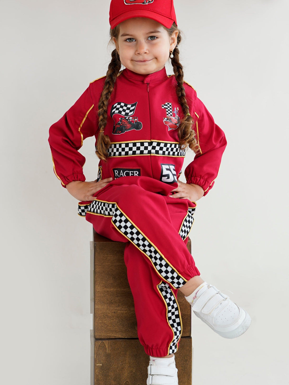 Kids Race Car Costume - Red Long Sleeve Racing Jumpsuit
