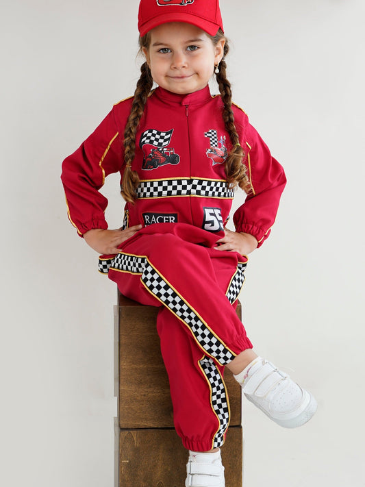 Kids Race Car Costume - Red Long Sleeve Racing Jumpsuit