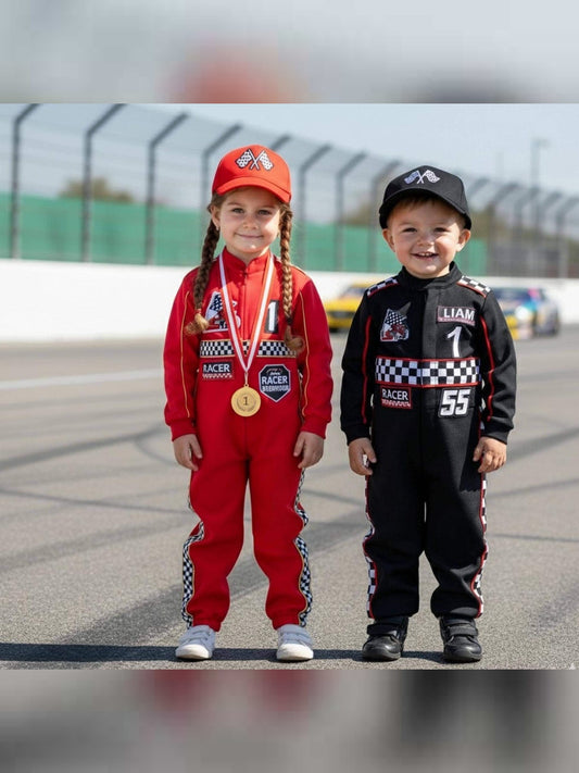 Kids Race Car Costume - Black Long Sleeve Racing Jumpsuit