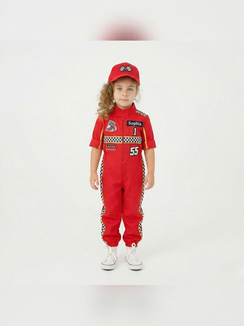 Kids Race Car Costume - Red Short Sleeve Racing Jumpsuit