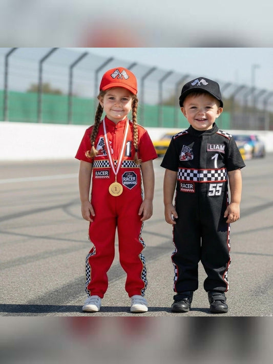 Kids Race Car Costume - Black Short Sleeve Racing Jumpsuit