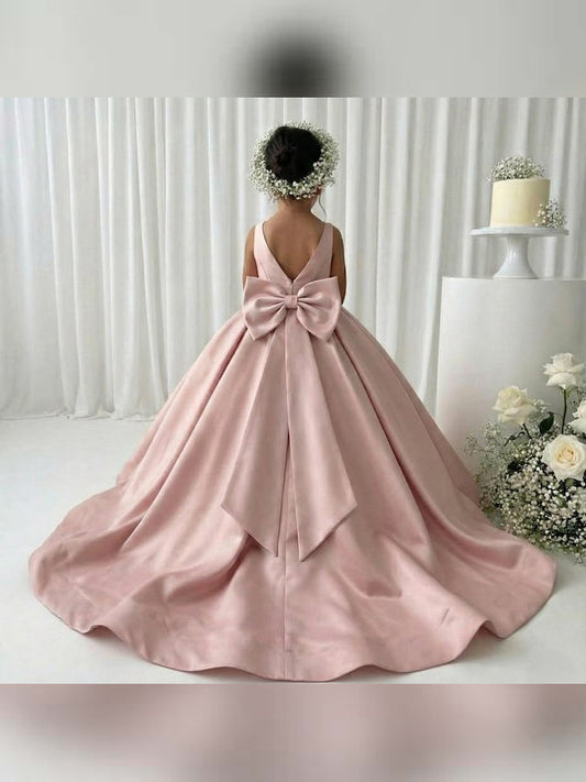 Blush Pink Long Girl Dress - Mikado