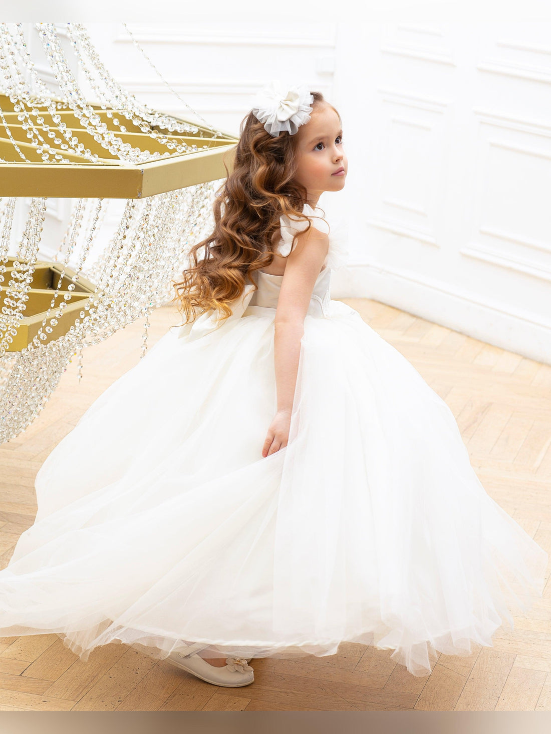 Rosy flower girl gown with lace