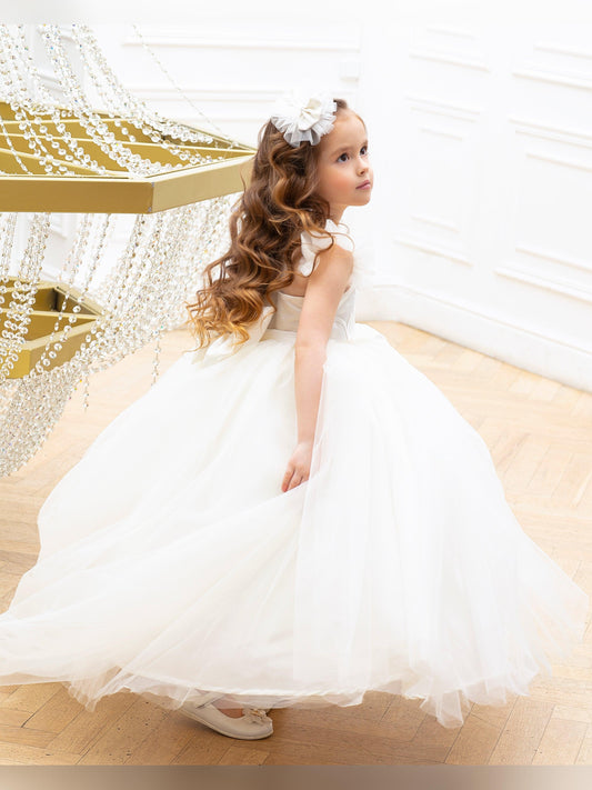 Rosy flower girl gown with lace