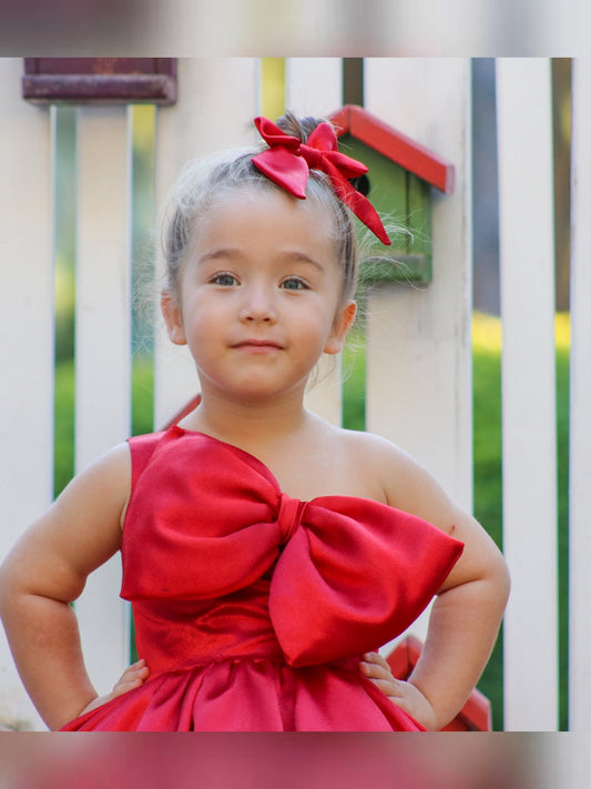 Toddler Christmas Dress with Big Bow and Satin Fabric