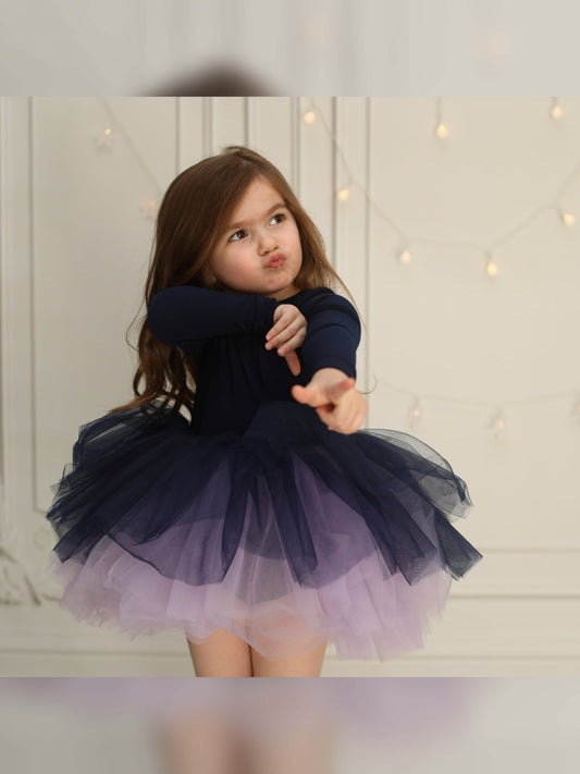 Navy Blue Leotard Ballerina Long Sleeve Tutu