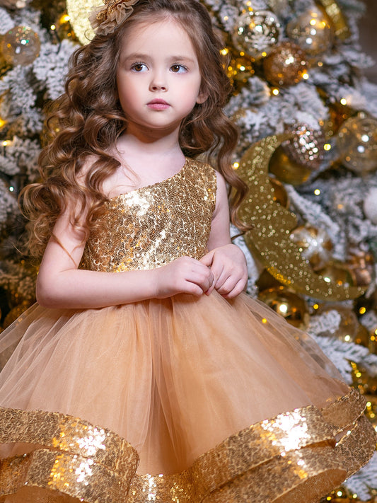 Maggy Christmas girl dress gold sequin