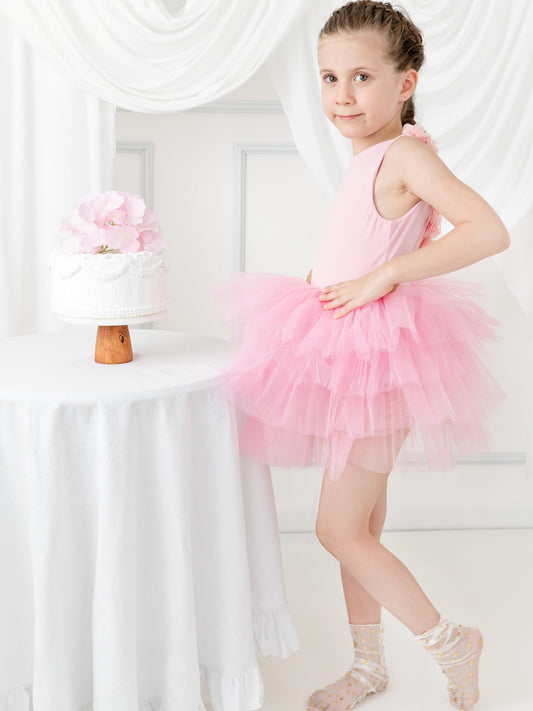 Light Pink Floral Leotard Ballerina Sleeveless Tutu