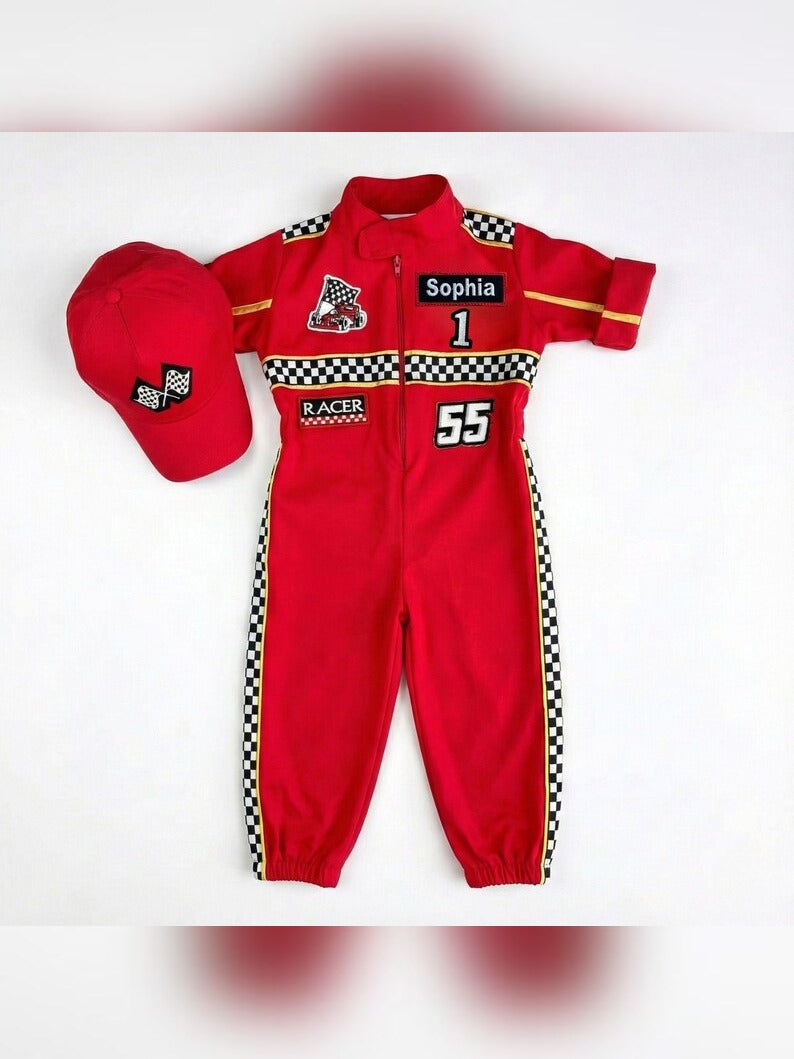 Kids Race Car Costume - Red Short Sleeve Racing Jumpsuit