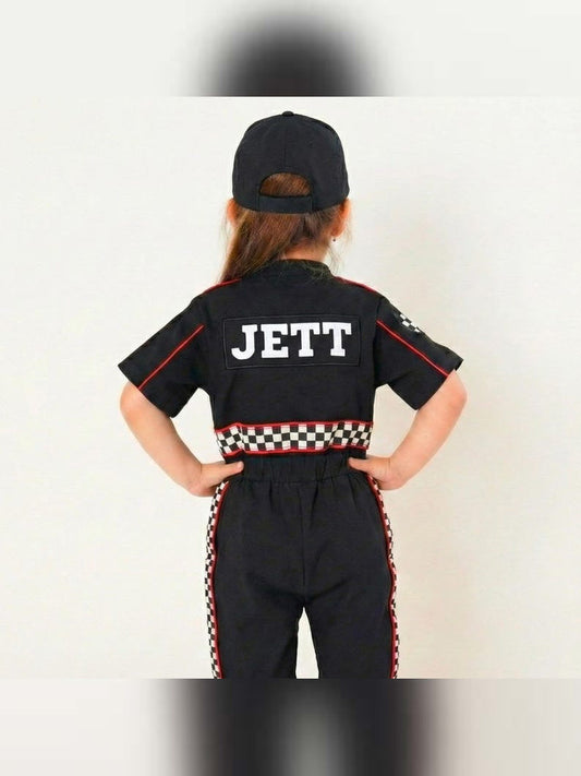 Kids Race Car Costume - Black Short Racing Jumpsuit